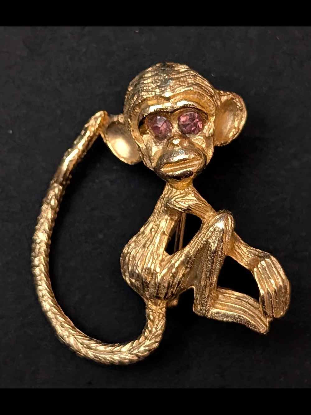 Gold-Tone Monkey Brooch with Pink Gem Eyes - Women Jewelry Brooch